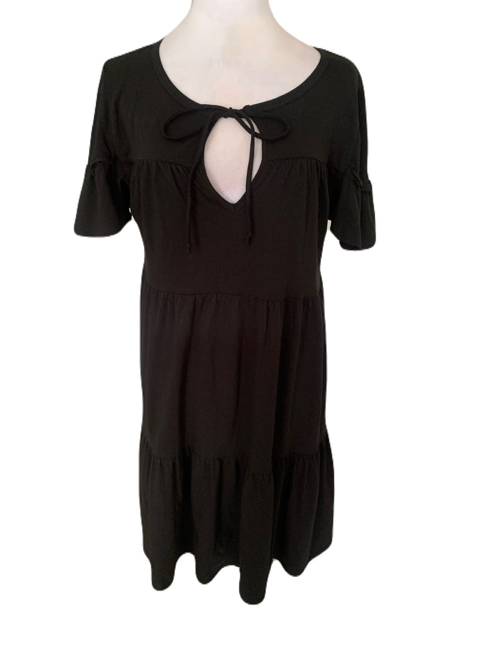 NWT J. Crew Small Black Tiered Mini Dress with Tie-Front Keyhole Casual Classic